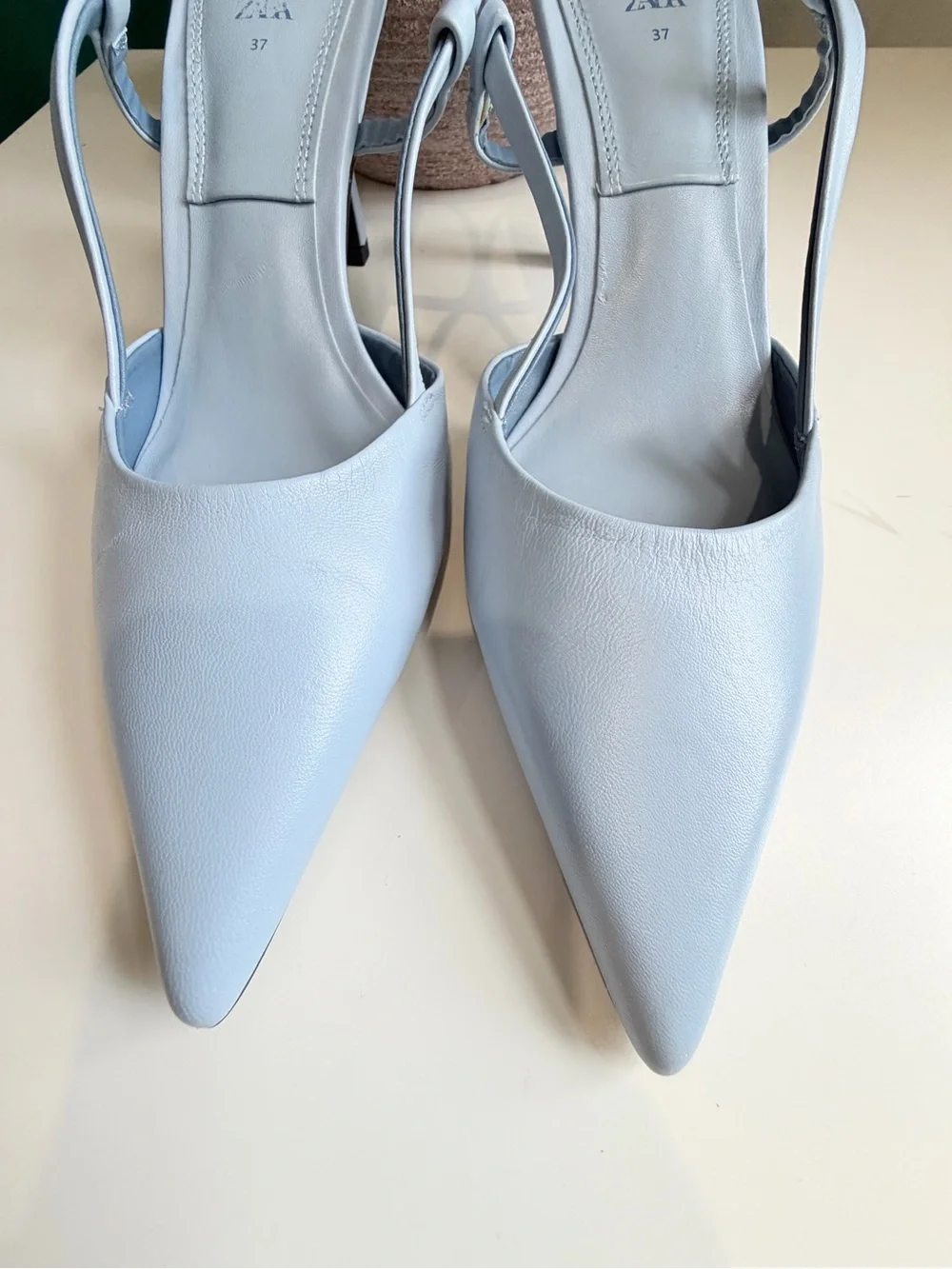 Zara Light Blue Slingback Heels Pointed Toe Size 37 US 6.5